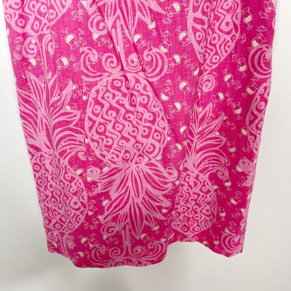 Lilly Pulitzer Size 4 Pink Pineapple Cocktail Linen Cotton Shift Dress Spaghetti - Picture 4 of 13
